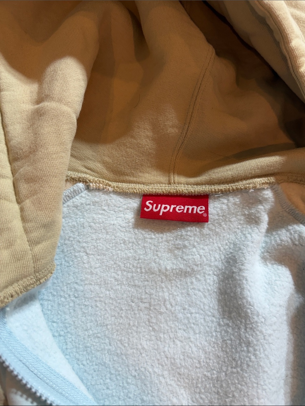 Supreme Pale Blue & Beige Colorblock Zip Hoodie with Embossed Logos - Picture 6 of 9